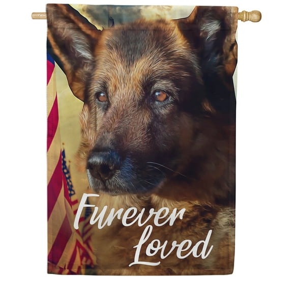 America Forever Pet Memorial House Flag - Furever Loved, Lost Pet German Shepherd Dog Bereavement Remembrance - Double Sided Seasonal Yard Outdoor Decorative Flag -28" x 40"