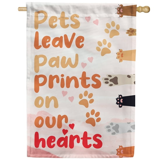 America Forever Pet Memorial House Flag - Pets Touch Our Hearts, Lost Pet Cat Dog Bereavement Remembrance - Double Sided Seasonal Yard Outdoor Decorative Flag - 28" x 40"