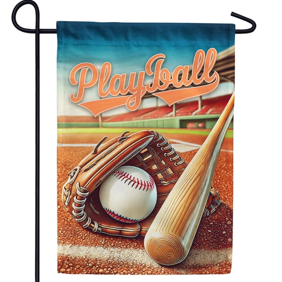 America Forever Playball Baseball Garden Flag, 12.5 x 18 inch Double Sided, Baseball Glove Bat Banner, Stadium Diamond Sports Outdoor Yard Decorations