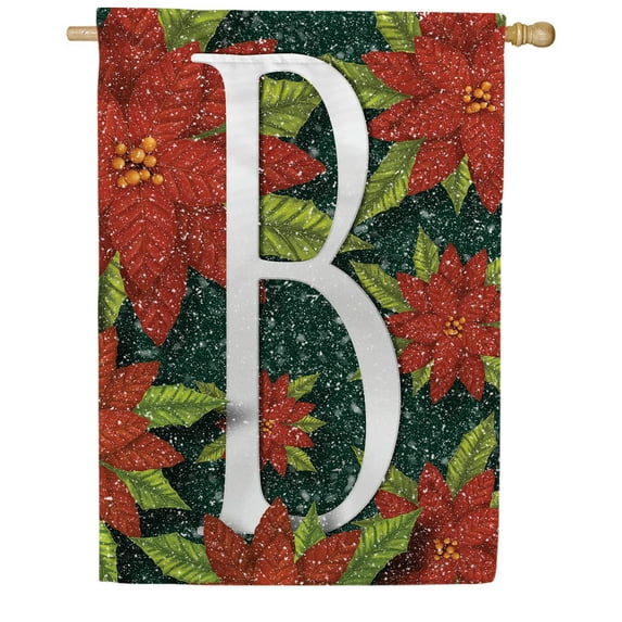America Forever Poinsettia Christmas Monogram Letter B House Flag 28 x 40 inch Double Sided, Poinsettia Winter Flag, Floral Xmas Holiday Seasonal Outdoor Yard Decorations