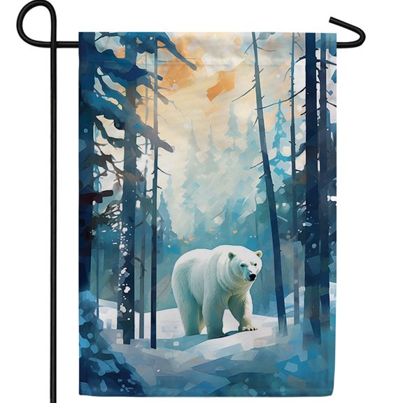 America Forever Polar Bear Garden Flag, 12.5 x 18 inch Double Sided, Snow Forest Arctic Wildlife Winter Seasonal Outdoor Yard Banner Nature Home Decoration