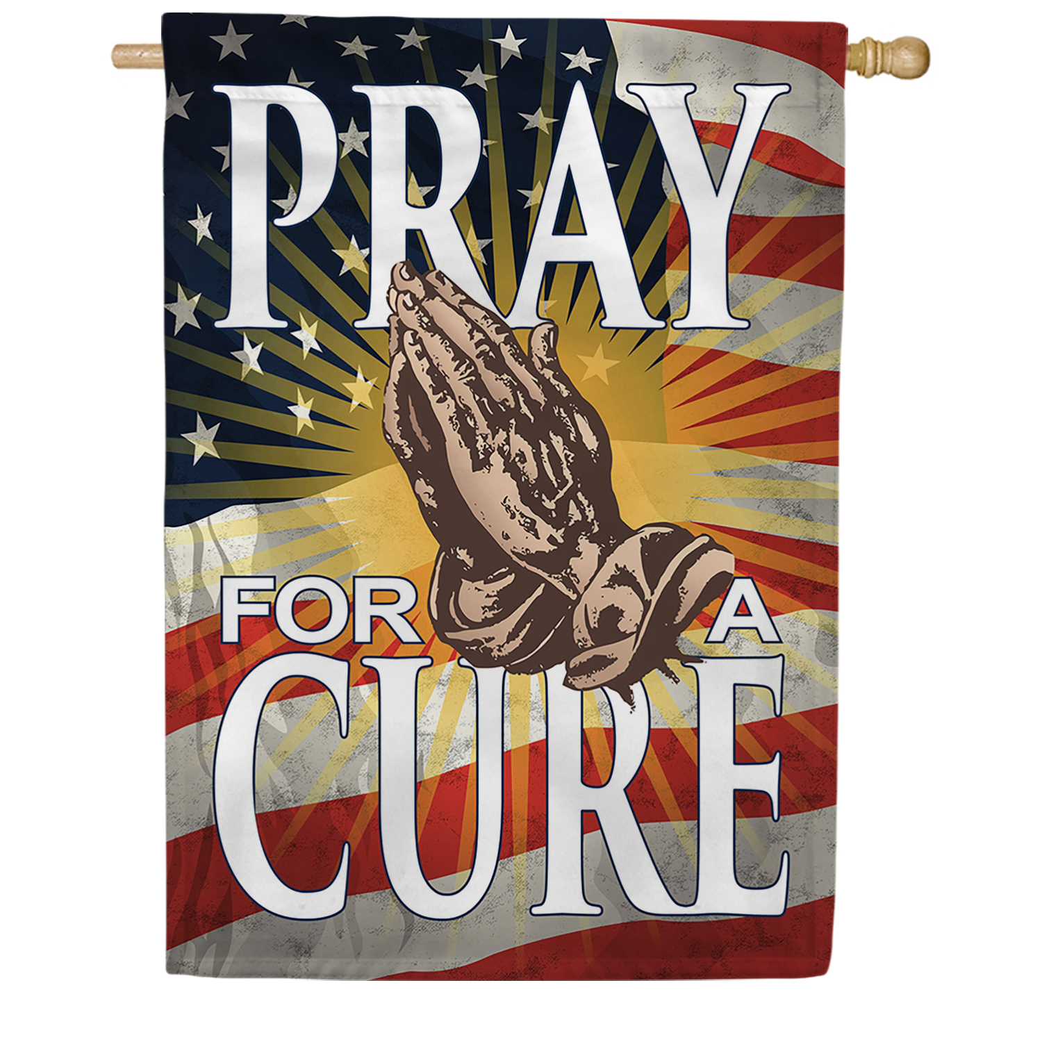 America Forever Let's Pray for Cure Double Sided House Flag, 28 x 40 inch, Praying Hands USA Meaningful, Faith Healing Patriotic Outdoor Decorations Banner