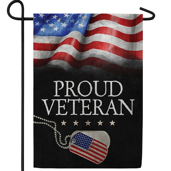 America Forever Proud Veteran Double Sided Garden Flag, 12.5 x 18 inch, Dog Tag American Flag Banner, Military Honor Outdoor Decor, Patriotic Pride Yard Flag