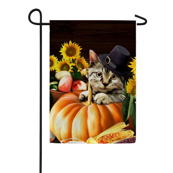 America Forever Pumpkin Kitty Sunflower Summer Garden Flag 12.5 x 18 inches Fall Autumn Pumpkin Harvest Yellow Floral Double Sided Seasonal Yard Outdoor Decorative Thanksgiving Garden Flag