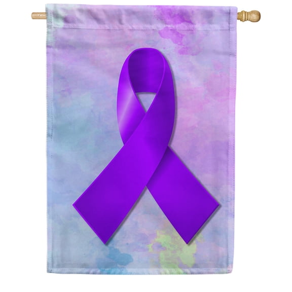 America Forever Purple Ribbon House Flag, 28 x 40 inch Double Sided, Awareness Support Ribbon, Cancer Survivor Hope, Outdoor Yard Decorative Flag