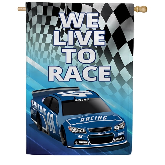 America Forever Racing In Our Blood House Flag, 28 x 40 inch Double Sided, We Live To Race Banner, NASCAR Style Decoration, Motorsports Outdoor Decor, Racing Fan Yard Flag