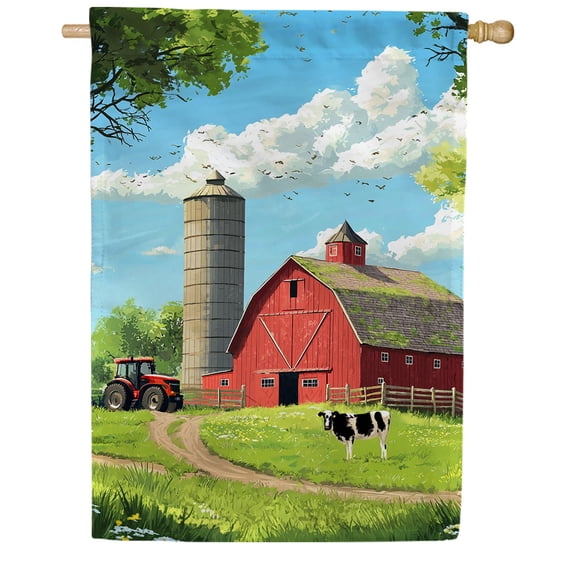 America Forever Red Barn Farm Country House Flag, 28 x 40 inch Double Sided, Farmhouse Barn Silo Tractor Cow, Country Living Agriculture, Classic American Farm Flag