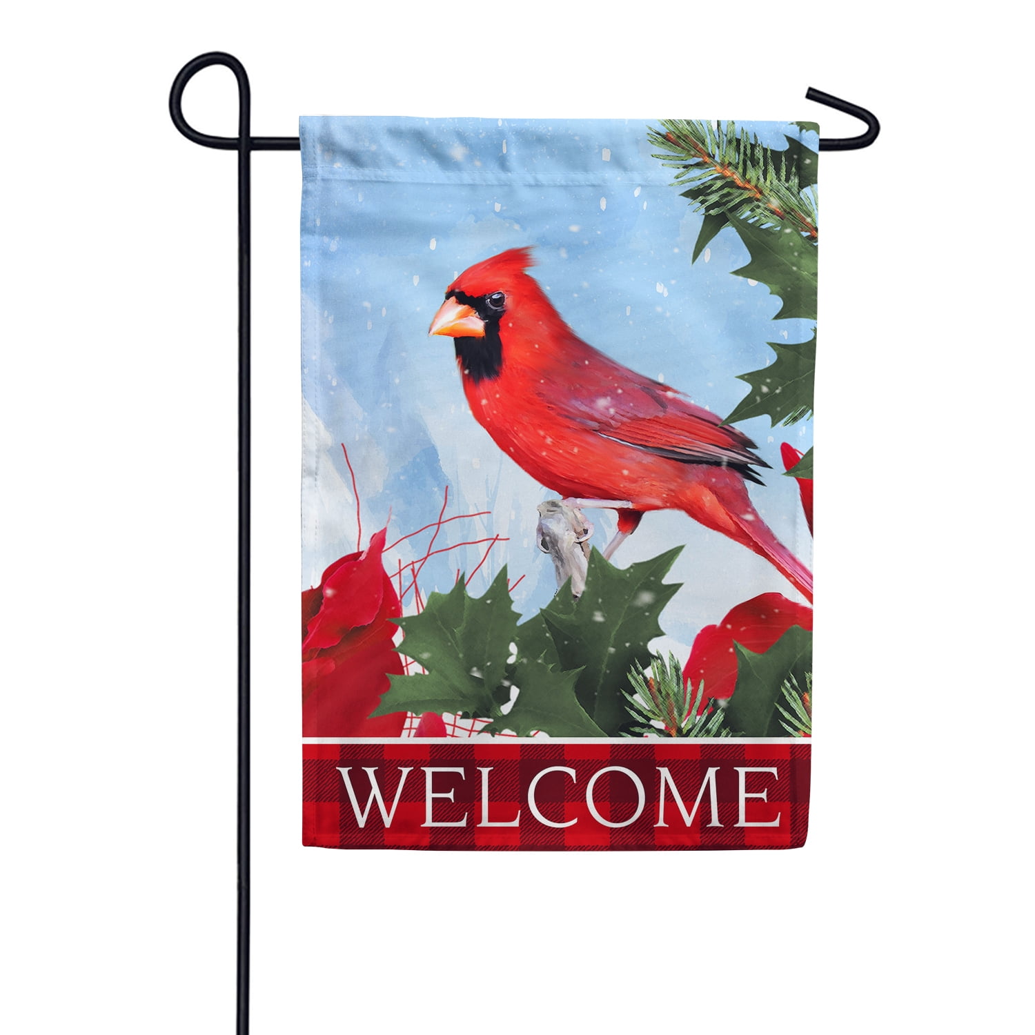 America Forever Red Cardinal Garden Flag Double Sided Vertical 12.5 x 18 inches for Outdoor, Yard, Porch Welcome Winter Happy Holidays Snowbirds Snowfall Red Flowers Garden Dcor