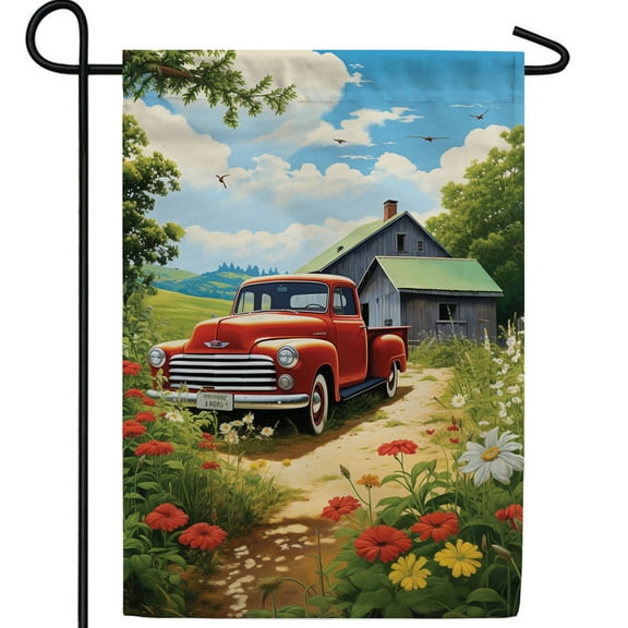America Forever Red Pickup Rural Bliss Garden Flag, 12.5 x 18 inch Double Sided, Vintage Truck Country Flag, Farm Barn Countryside Decor, Rustic Americana Yard Flag