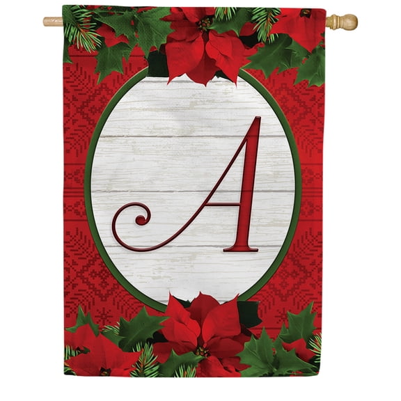America Forever Red Poinsettia Monogram A House Flag, 28 x 40 inch Double Sided, Christmas Letter Banner, Holiday Initial Outdoor Decor, Festive Personalized Yard Flag