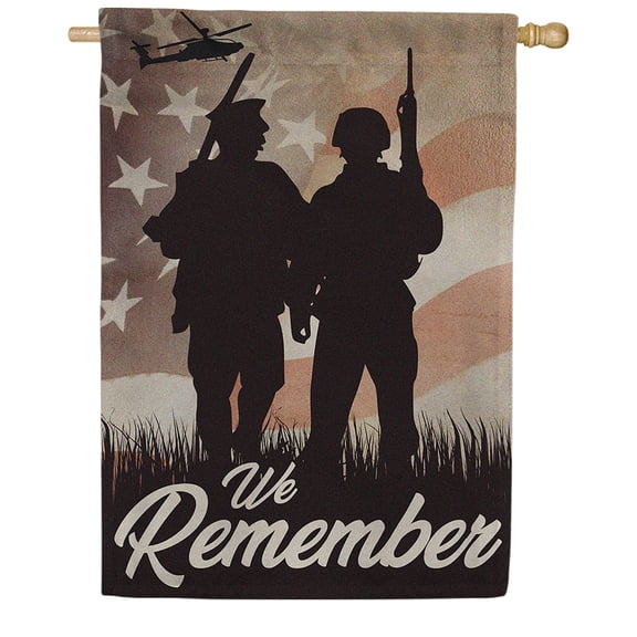 America Forever Remember Our Military House Flag, 28 x 40 inch Double Sided, Memorial Banner, Soldier Silhouettes USA Background Tribute Outdoor Decor, Veteran Yard Flag