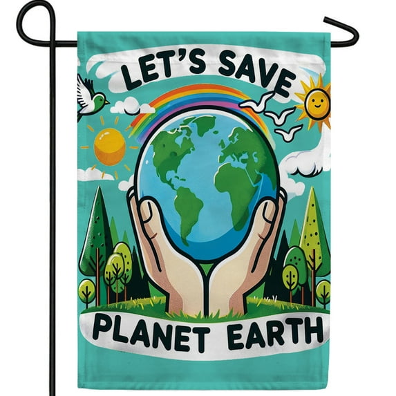 America Forever Let's Save Planet Earth Garden Flag Double Sided, 12.5 x 18 inch Environmental Conservation Flag, Rainbow Earth Protection Design, Eco Awareness Yard Flag