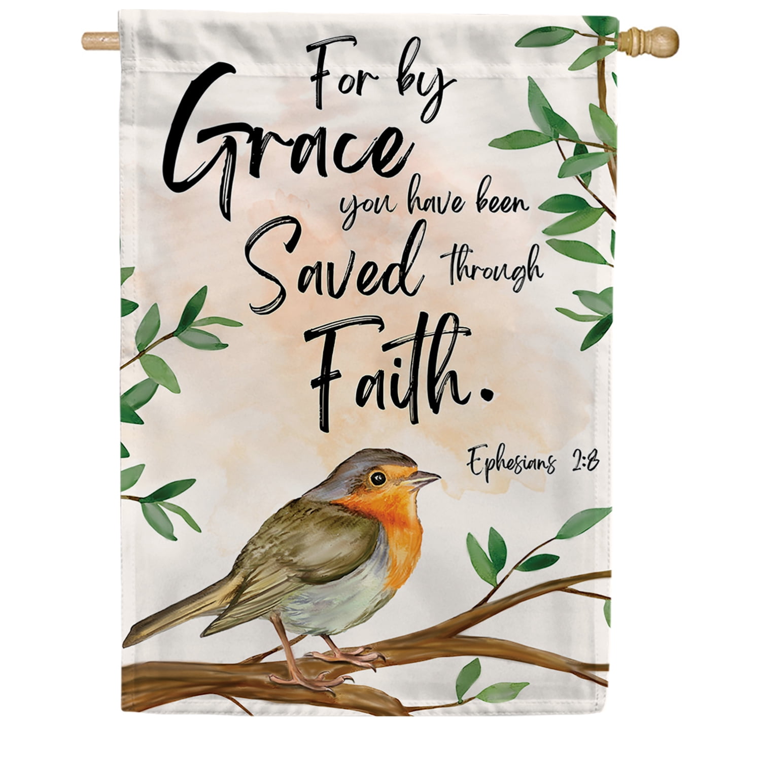 America Forever Saved By Faith House Flag, 28 x 40 inch Double Sided, Christian Scripture Banner, Biblical Verse Decoration, Religious Bird Outdoor Decor, Ephesians Yard Flag