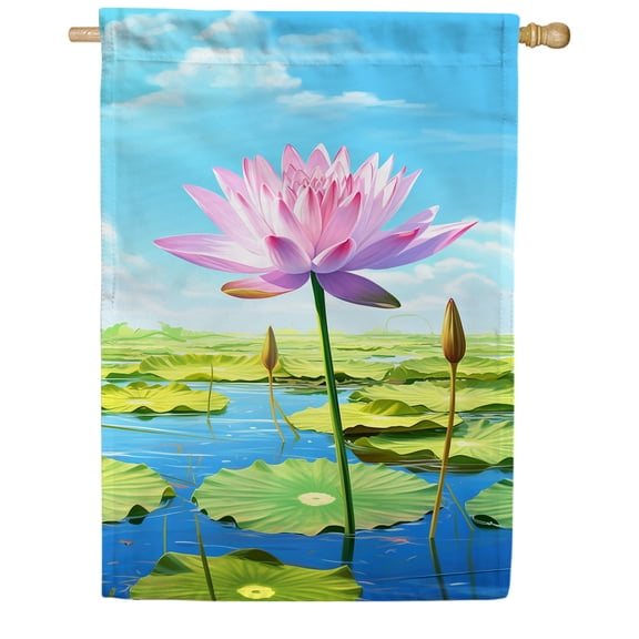 America Forever Serene Water Lily House Flag, 28 x 40 inch Double Sided, Water Lily Pink Lotus Pond Lily Pads Peaceful Garden Water Flower Tranquil Outdoor Yard Decor