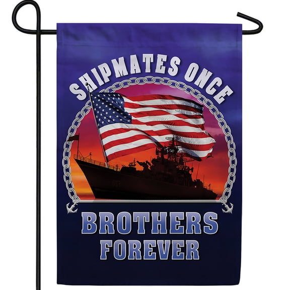 America Forever Shipmates Once Brothers Forever Garden Flag 12.5 x 18 inch Double Sided Navy Military Ship American Flag Sunset Patriotic Outdoor Yard Decor