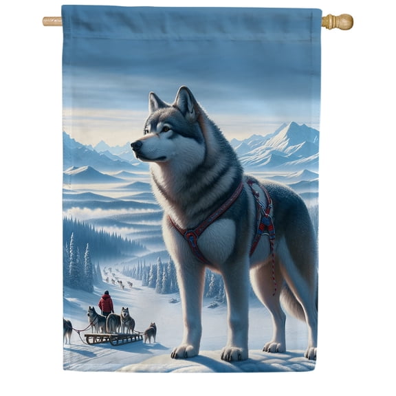 America Forever Siberian Husky Dog House Flag, 28" x 40" Double Sided, Landscape Funny Animal Snow Winter Forest Print Flag Holiday Party Outdoor Decoration Banner for Yard and Lawn