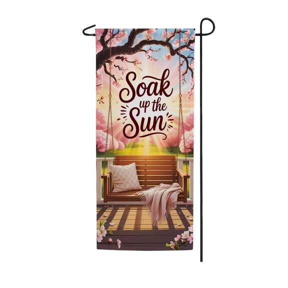 America Forever Soak Up The Sun Garden Banner, 12.5 x 28 inch Double Sided, Spring Porch Swing Cherry Blossom Sunshine Outdoor Decor