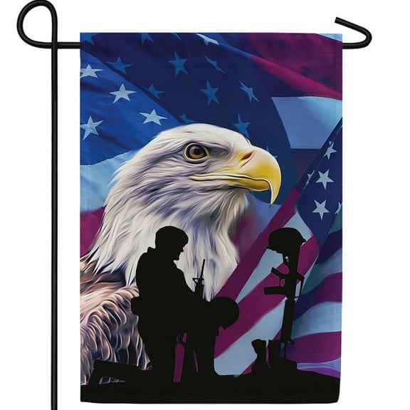 America Forever Soldier's Ultimate Sacrifice Double Sided Garden Flag, 12.5 x 18 inch, Military Memorial Banner, Eagle USA Flag Outdoor Decor, Heroes Tribute Yard Flag
