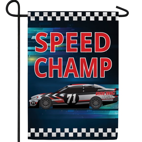 America Forever Speed Champ Garden Flag, 12.5 x 18 inch Double Sided, Racing Car Banner, Checkered Flag Decoration, Motorsports Outdoor Decor, Race Fan Yard Flag