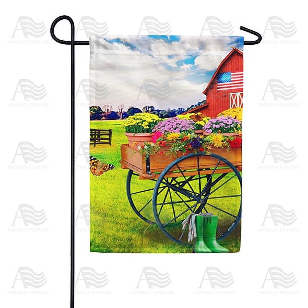 America Forever Spring Barn Garden Flag 12.5 x 18 inches Double Sided Country, Patriotic Farm, Summer Flowers, Boots, Butterflies - Seasonal Yard Lawn Outdoor Decorative Floral Flag - image 1 of 1