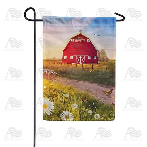 America Forever Spring Barn Garden Flag 12.5 x 18 inches Double Sided Field, Spring Floral, Patriotic Farm, Rustic Country - Seasonal Yard Lawn Outdoor Decorative Garden Flag