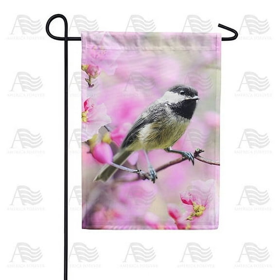 America Forever Spring Bird Garden Flag 12.5 x 18 inches Double Sided Hello Spring, Chickadee, Colorful Flowers - Seasonal Yard Lawn Outdoor Decorative Apple Blossom Garden Flag