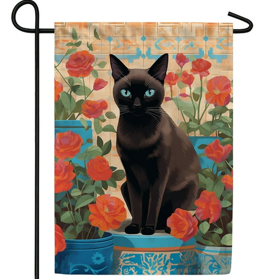America Forever Spring Black Cat Garden Flag 12.5 x18 inch Double Sided Kitty Orange Roses Floral Spring Garden Flag for Outdoor Cat Flag Yard Decoration