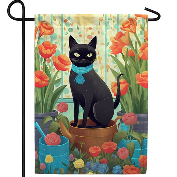 America Forever Spring Black Cat Garden Flag 12.5 x18 inch Double Sided Kitty Tulips Floral Spring Garden Flag for Outdoor Cat Flag Yard Decoration