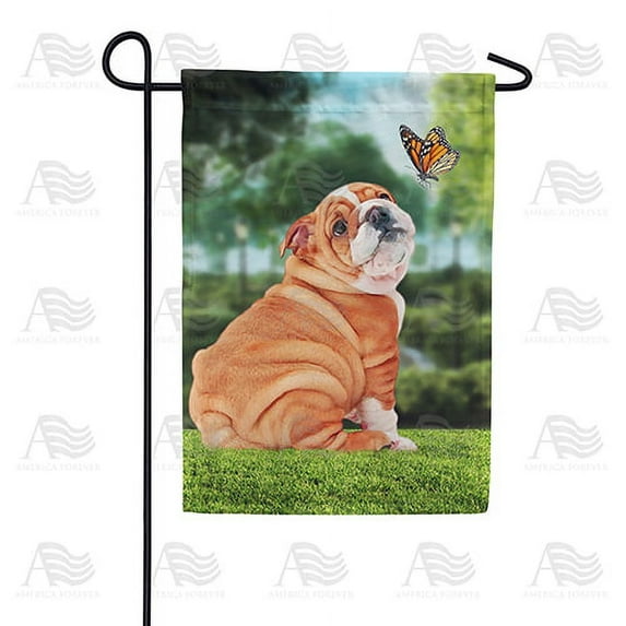 America Forever Spring Bulldog Garden Flag 12.5 x 18 inches Double Sided Happy Puppy, Butterfly, Cute Dog - Seasonal Yard Lawn Outdoor Decorative Summer Spring Garden Flag