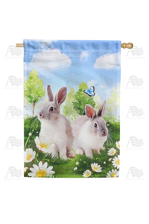 America Forever Spring Bunny House Flag 28 x 40 inches Double Sided Summertime, Field, Butterfly, Daisy - Seasonal Yard Lawn Outdoor Decorative Spring Rabbit House Flag