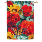 America Forever Spring Butterfly House Flag 28 x 40 inches Double Sided Welcome Summer, Flowers, Rose, Sunflower - Seasonal Yard Lawn Outdoor Decorative Spring Floral House Flag