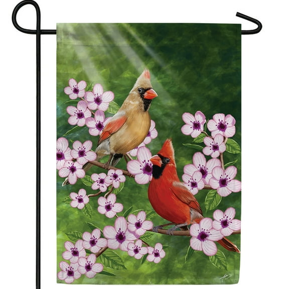 America Forever Spring Cardinal Garden Flag 12.5 x 18 inches Double Sided Flowers, Summertime, Cherry Blossom - Seasonal Yard Lawn Outdoor Decorative Spring Bird Garden Flag