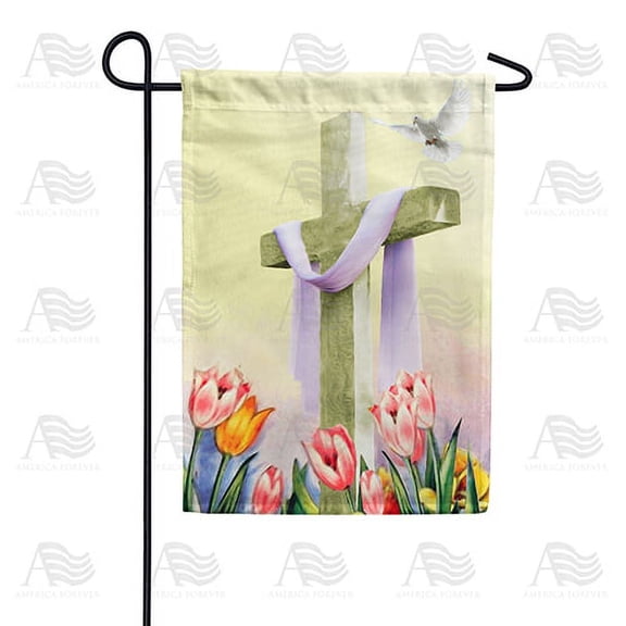 America Forever Spring Cross Garden Flag 12.5 x 18 inches Double Sided Hello Spring, Dove, Easter, Summer Flowers, Tulip - Seasonal Yard Lawn Outdoor Decorative Religious Garden Flag
