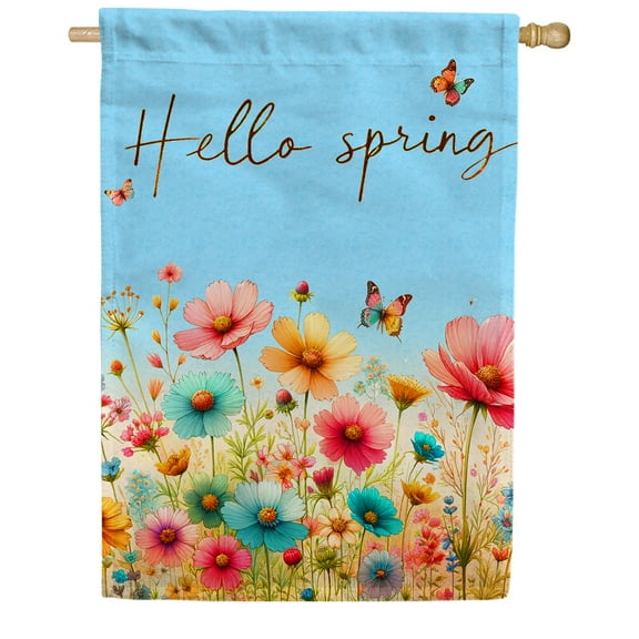 America Forever Spring Floral House Flag, 28 x 40 inch, Double Sided, Colorful Spring Summer Flowers Seasonal Sign Large Farmhouse Yard Outdoor Decoration