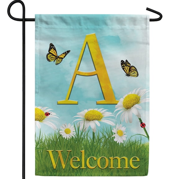 America Forever Spring Monogram Garden Flag Letter A 12.5 x 18 inches Double Sided Vertical Outdoor, Yard, Lawn, Beautiful Flowers, Daisies, Butterflies, Ladybird, Summer Welcome Garden Flag