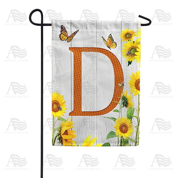 America Forever Spring Monogram Garden Flag Letter D 12.5 x 18 inches Double Sided Vertical Outdoor, Yard, Lawn, Beautiful Yellow Flowers, Sunflower Garden Flag