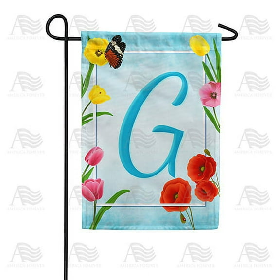 America Forever Spring Monogram Garden Flag Letter G 12.5 x 18 inches Double Sided Vertical Outdoor, Yard, Lawn, Beautiful Summer Spring Flowers, Tulip, Ladybug, Bees Garden Flag