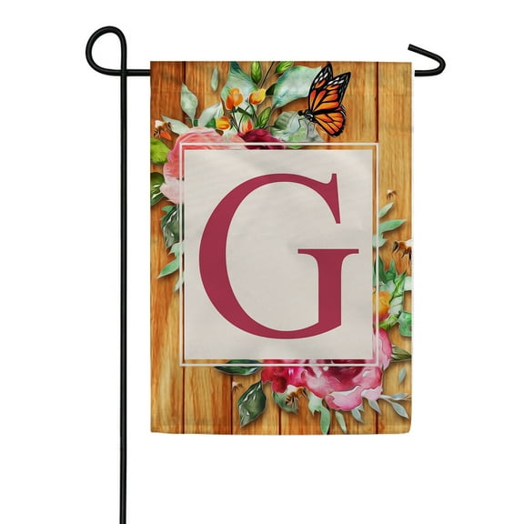 America Forever Spring Monogram Garden Flag Letter G 12.5 x 18 inches Double Sided Vertical Outdoor, Yard, Lawn, Seasonal Decorative Flowers Bees and Butterflies Summer Garden Flag