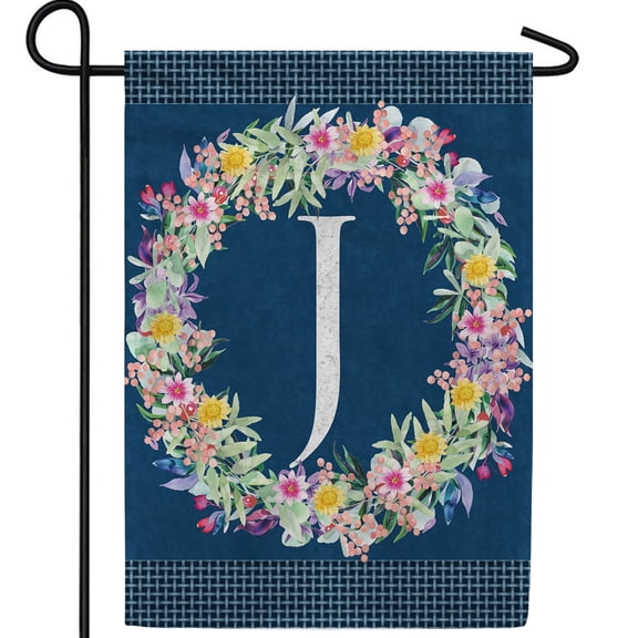America Forever Spring Monogram Garden Flag Letter J 12.5 x 18 inches Double Sided Vertical Outdoor, Yard, Lawn, Beautiful Flowers, Floral Wreath, Summer Flower Garden Flag