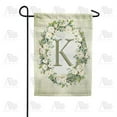 thumbnail image 1 of America Forever Spring Monogram Garden Flag Letter K 12.5 x 18 inches Double Sided Vertical Outdoor, Yard, Lawn, Beautiful Floral Wreath, White Flowers, Rose, Summer Themed Garden Flag, 1 of 1