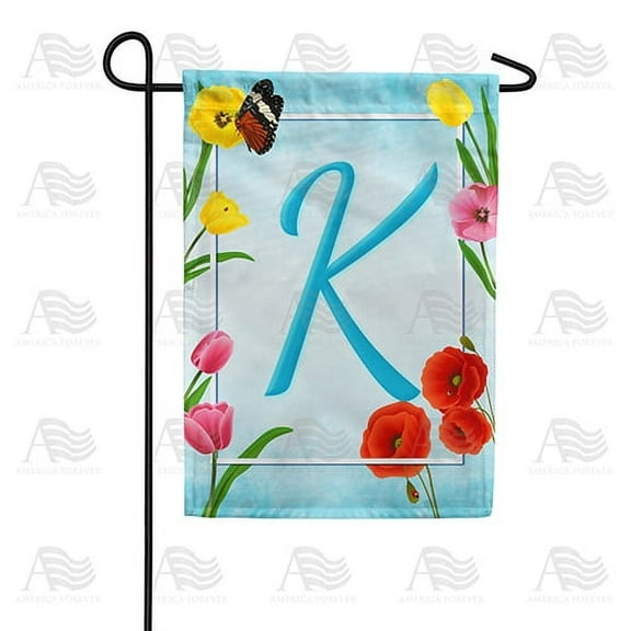 America Forever Spring Monogram Garden Flag Letter K 12.5 x 18 inches Double Sided Vertical Outdoor, Yard, Lawn, Beautiful Summer Spring Flowers, Tulip, Ladybug, Bees Garden Flag