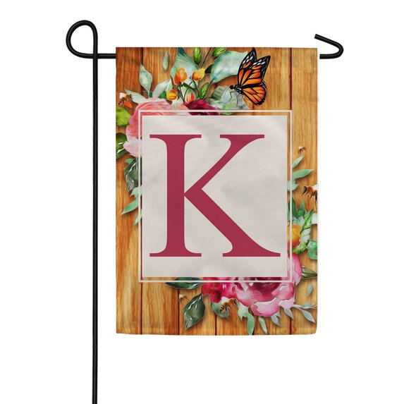 America Forever Spring Monogram Garden Flag Letter K 12.5 x 18 inches Double Sided Vertical Outdoor, Yard, Lawn, Seasonal Decorative Flowers Bees and Butterflies Summer Garden Flag