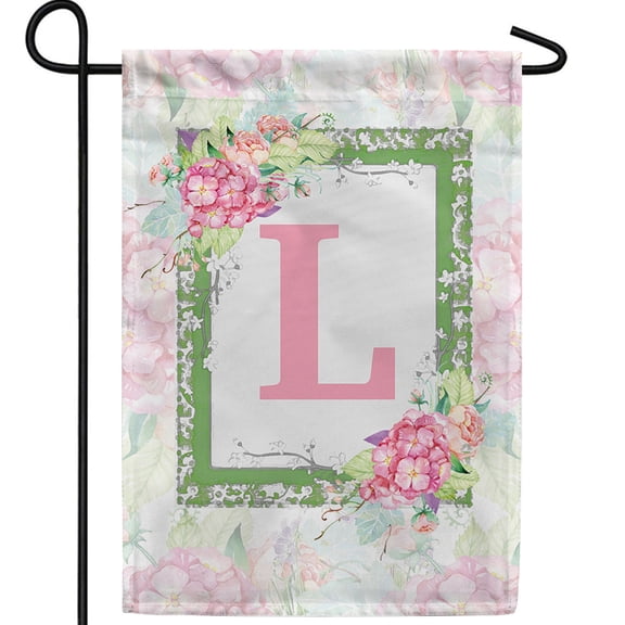 America Forever Spring Monogram Garden Flag Letter L 12.5 x 18 inches Double Sided Vertical Outdoor, Yard, Lawn, with Beautiful Bright Floral Design, Hydrangea, Summer Welcome Garden Flag