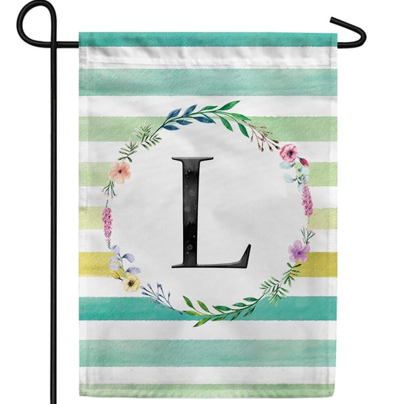 America Forever Spring Monogram Garden Flag Letter L 12.5 x 18 inches Double Sided Vertical Outdoor, Yard, Lawn, Spring Decorative Beautiful Floral Wreath, Stripe Seasonal Flags Summer