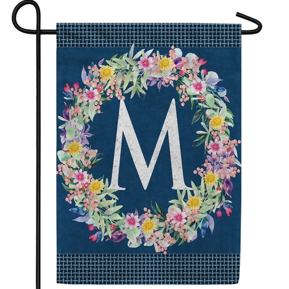 America Forever Spring Monogram Garden Flag Letter M 12.5 x 18 inches Double Sided Vertical Outdoor, Yard, Lawn, Beautiful Flowers, Floral Wreath, Summer Flower Garden Flag