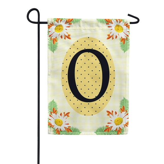 America Forever Spring Monogram Garden Flag Letter O 12.5 x 18 inches Double Sided Vertical Outdoor, Yard, Lawn, Beautiful Bright Summer Flowers, Daisies, White Flowers, Polka Dots Garden Flag