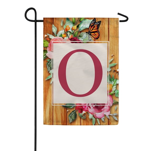 America Forever Spring Monogram Garden Flag Letter O 12.5 x 18 inches Double Sided Vertical Outdoor, Yard, Lawn, Seasonal Decorative Flowers Bees and Butterflies Summer Garden Flag