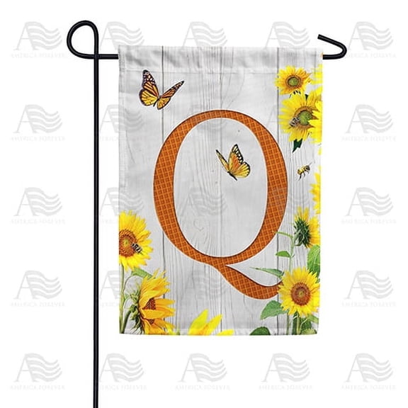 America Forever Spring Monogram Garden Flag Letter Q 12.5 x 18 inches Double Sided Vertical Outdoor, Yard, Lawn, Beautiful Yellow Flowers, Sunflower Garden Flag