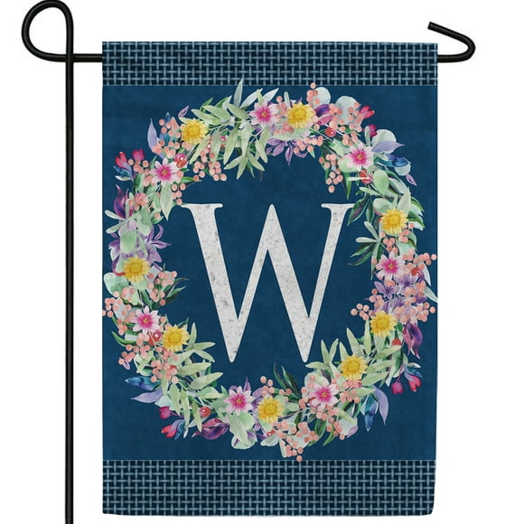 America Forever Spring Monogram Garden Flag Letter W 12.5 x 18 inches Double Sided Vertical Outdoor, Yard, Lawn, Beautiful Flowers, Floral Wreath, Summer Flower Garden Flag