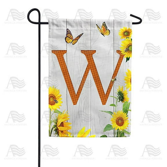 America Forever Spring Monogram Garden Flag Letter W 12.5 x 18 inches Double Sided Vertical Outdoor, Yard, Lawn, Beautiful Yellow Flowers, Sunflower Garden Flag